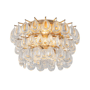 Glam Luxe Round Tiered Crystal Teardrop Semi Flush Mount