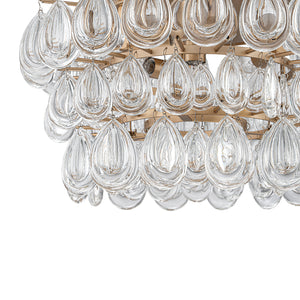 Glam Luxe Round Tiered Crystal Teardrop Semi Flush Mount