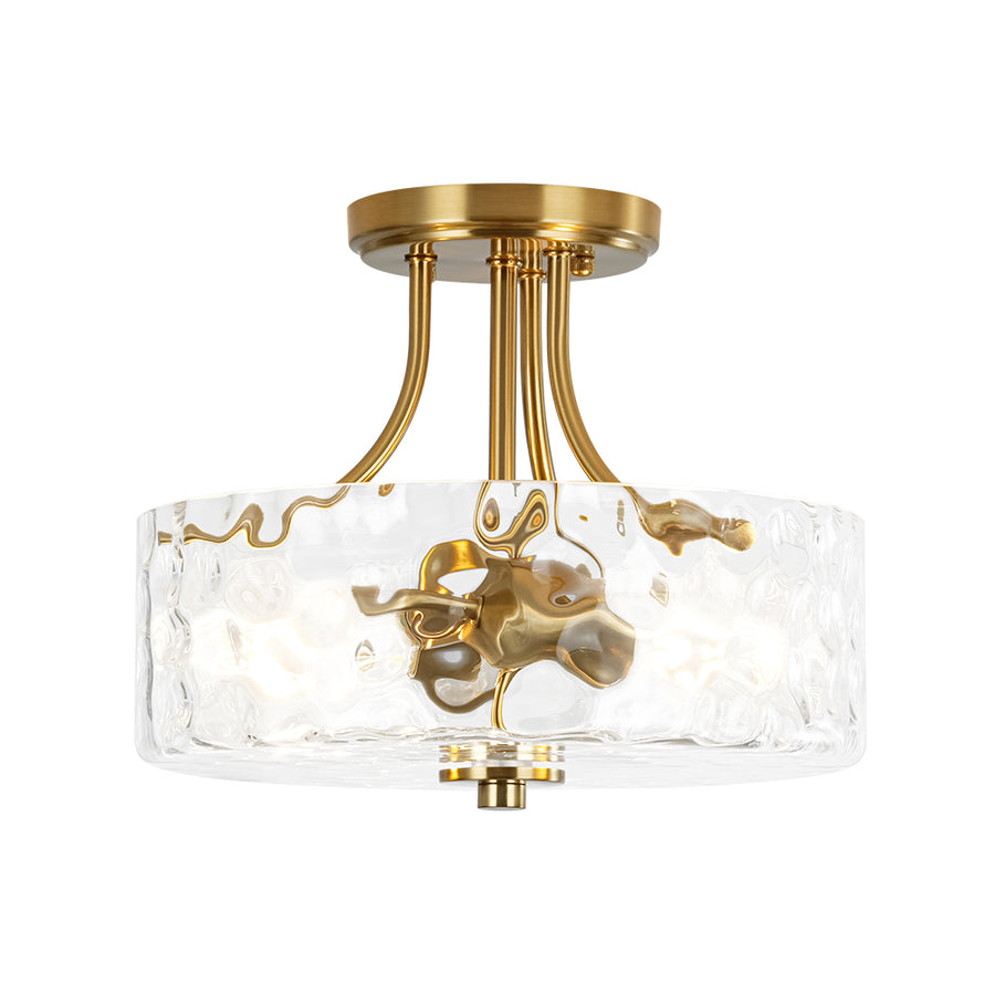Round Drum Hammered Glass Semi Flush Mount