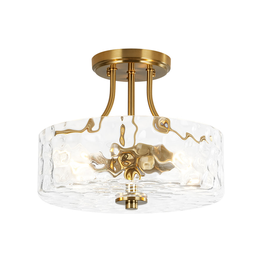 Round Drum Hammered Glass Semi Flush Mount