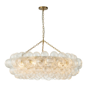Brass Halo Ribbed Glass Globe Bubble Ring Chandelier