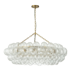 Brass Halo Ribbed Glass Globe Bubble Ring Chandelier