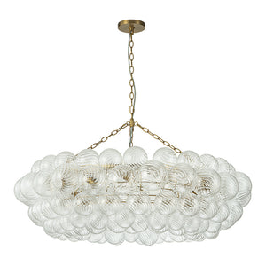 Brass Halo Ribbed Glass Globe Bubble Ring Chandelier