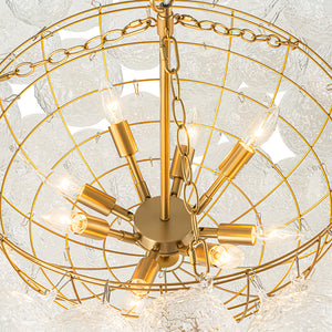 Brass Luxe Cluster Rippled Glass Globe Bubble Chandelier