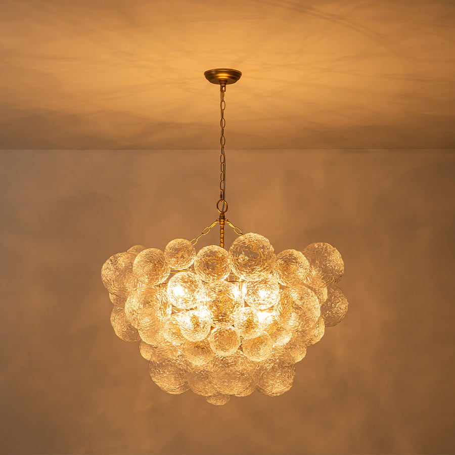 Brass Luxe Cluster Rippled Glass Globe Bubble Chandelier