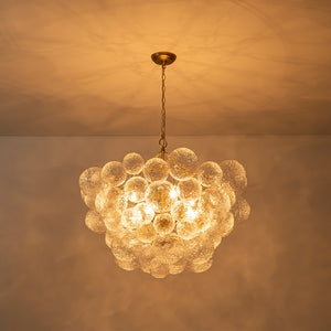 Brass Luxe Cluster Rippled Glass Globe Bubble Chandelier