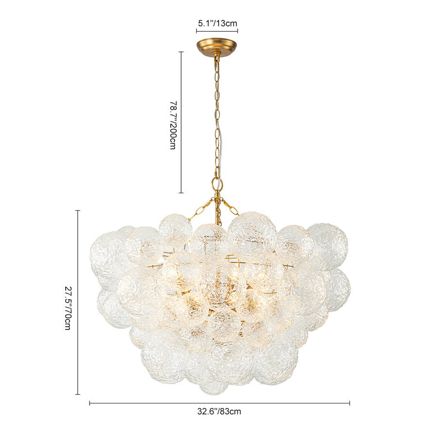 Brass Luxe Cluster Rippled Glass Globe Bubble Chandelier