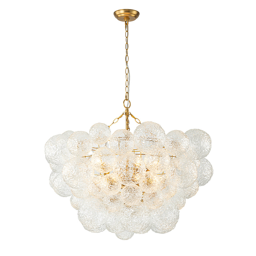 Brass Luxe Cluster Rippled Glass Globe Bubble Chandelier