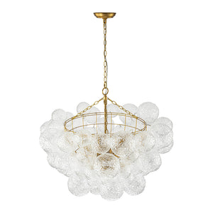 Brass Luxe Cluster Rippled Glass Globe Bubble Chandelier