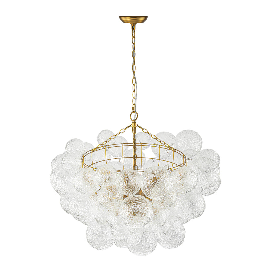 Brass Luxe Cluster Rippled Glass Globe Bubble Chandelier