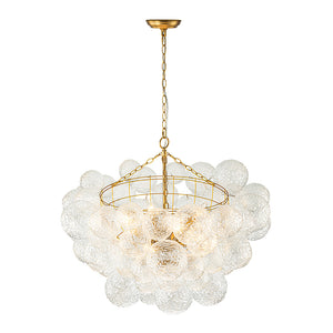 Brass Luxe Cluster Rippled Glass Globe Bubble Chandelier