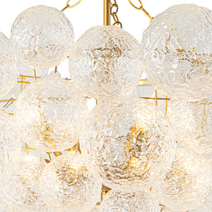 Brass Luxe Cluster Rippled Glass Globe Bubble Chandelier