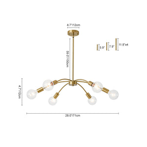 Minimalist 6-Light Metal Round Sputnik Swoop Chandelier