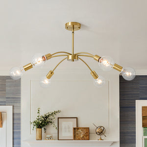 Minimalist 6-Light Metal Round Sputnik Swoop Chandelier