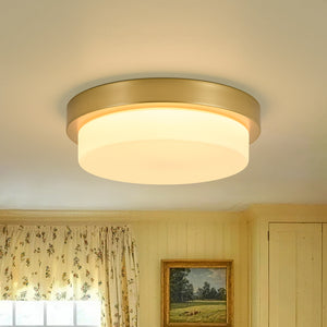 Brass Minimalist Round Opal Glass Dimmable LED Ceiling Light