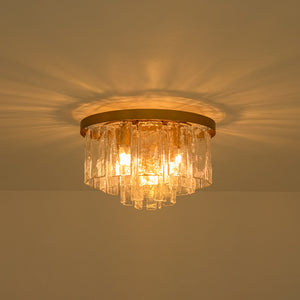 Tiered Hammered Water Glass Round Flush Mount Ceiling Light