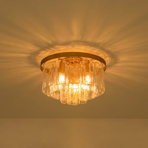 Tiered Hammered Water Glass Round Flush Mount Ceiling Light