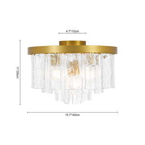 Tiered Hammered Water Glass Round Flush Mount Ceiling Light