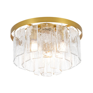 Tiered Hammered Water Glass Round Flush Mount Ceiling Light