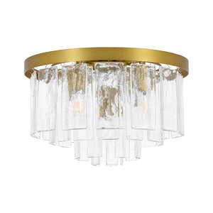 Tiered Hammered Water Glass Round Flush Mount Ceiling Light