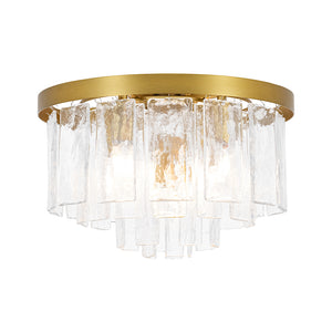 Tiered Hammered Water Glass Round Flush Mount Ceiling Light