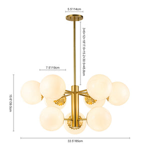 Brass Daisy Tiered Opal Glass Globe Sputnik Chandelier