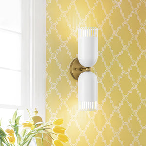 Brass White Tulip 2-Light Up Down Hourglass Vanity Wall Sconce