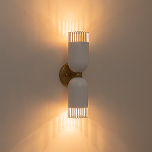 Brass White Tulip 2-Light Up Down Hourglass Vanity Wall Sconce
