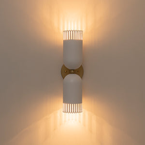Brass White Tulip 2-Light Up Down Hourglass Vanity Wall Sconce