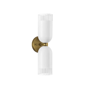 Brass White Tulip 2-Light Up Down Hourglass Vanity Wall Sconce
