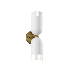 Brass White Tulip 2-Light Up Down Hourglass Vanity Wall Sconce