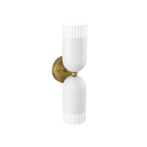 Brass White Tulip 2-Light Up Down Hourglass Vanity Wall Sconce