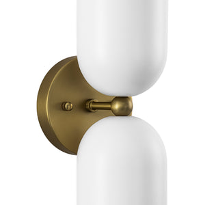Brass White Tulip 2-Light Up Down Hourglass Vanity Wall Sconce