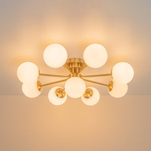 9-Light Opal Glass Bubble Round Sunburst Sputnik Semi Flush Mount