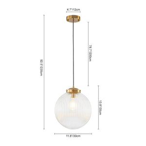 Mid-Century 1-Light Clear Ribbed Glass Globe Pendant
