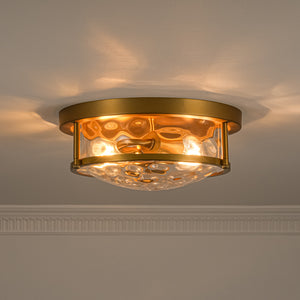 Water Hammered Glass Round Flush Mount Ceiling Light