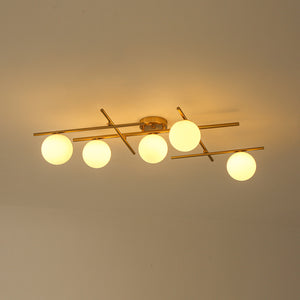 Celestial 5-Light Opal Glass Linear Sputnik Semi Flush Chandelier