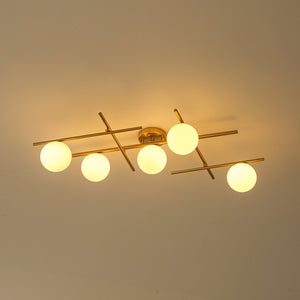 Celestial 5-Light Opal Glass Linear Sputnik Semi Flush Chandelier
