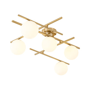 Celestial 5-Light Opal Glass Linear Sputnik Semi Flush Chandelier
