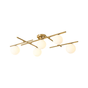Celestial 5-Light Opal Glass Linear Sputnik Semi Flush Chandelier