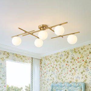 Celestial 5-Light Opal Glass Linear Sputnik Semi Flush Chandelier