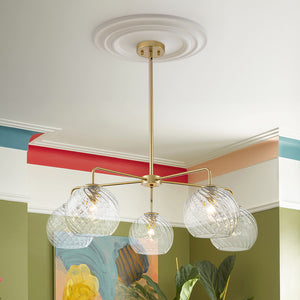 Blue Ribbed Glass Globe 5-light Round Sputnik Chandelier