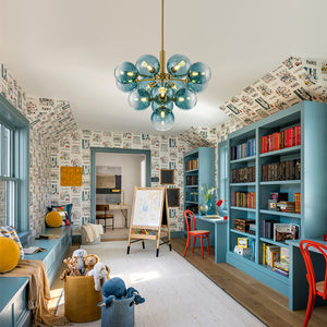 Cluster Gradual Blue Glass Bubble Tiered Chandelier