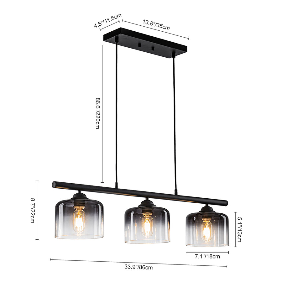 Contemporary 3-Light Gradual Smoked Glass Island Chandelier