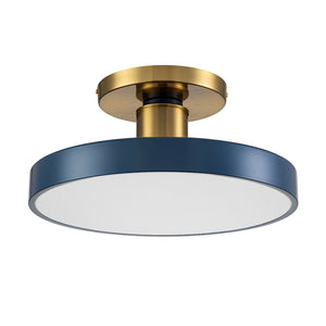 Contemporary Brass Blue Round LED Semi Flush Lighting