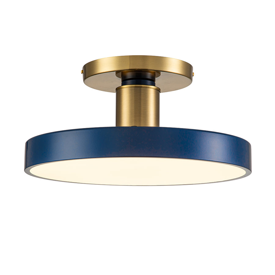 Contemporary Brass Blue Round LED Semi Flush Lighting