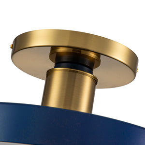 Contemporary Brass Blue Round LED Semi Flush Lighting