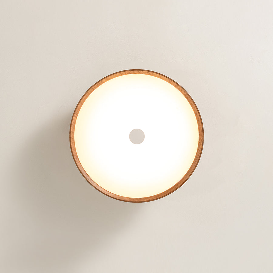 Farmhouse Wood Grain Dimmable LED Round Flush Mount Light