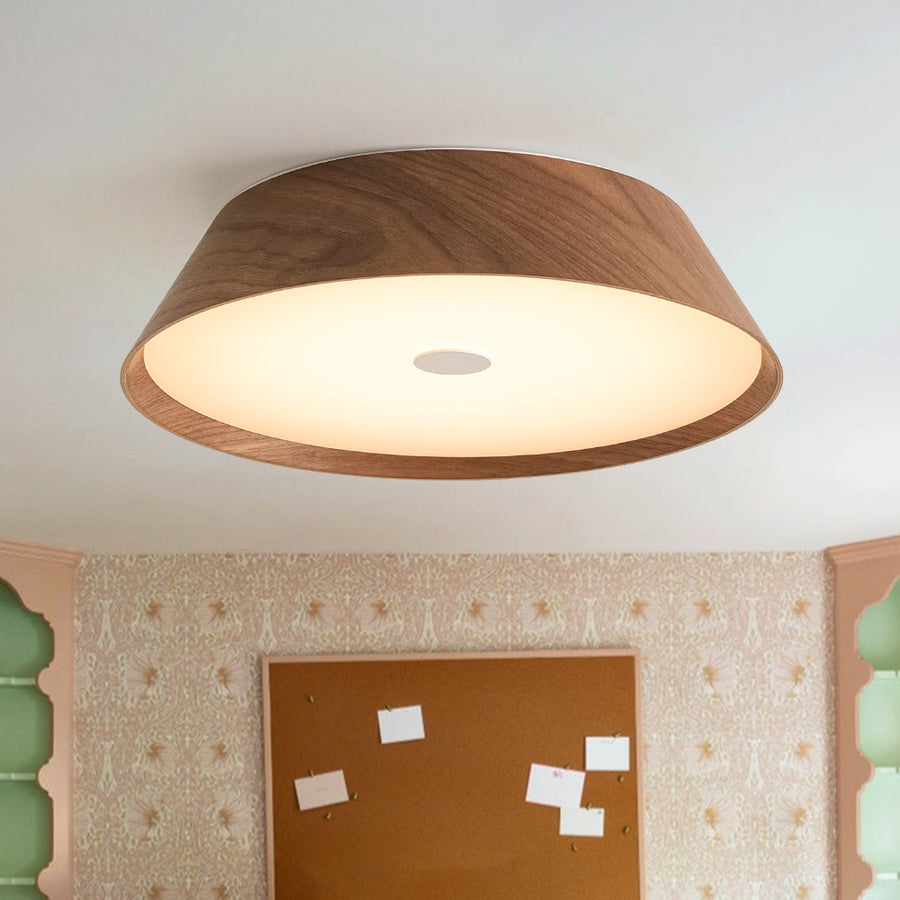 Farmhouse Wood Grain Dimmable LED Round Flush Mount Light