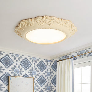 Decorative French Ivory Embossed LED Flush Mount Light